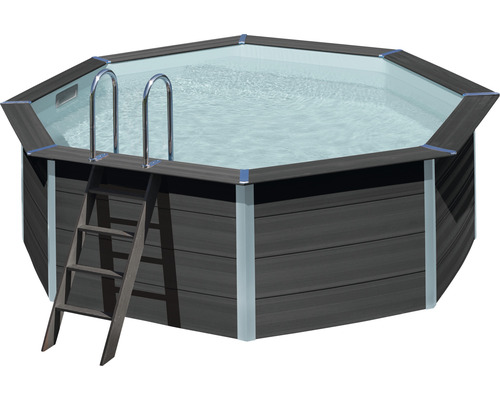 Aufstellpool WPC Pool Set Gre rund 410x124 cm inkl. schutzvlies grau
